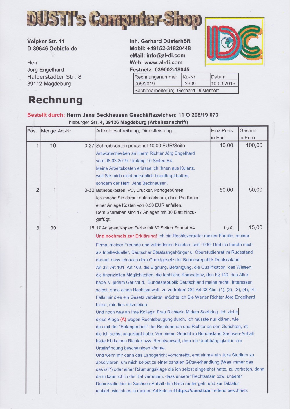 Rechnung 005 2019 Blatt 1 3 vom 10.03.2019