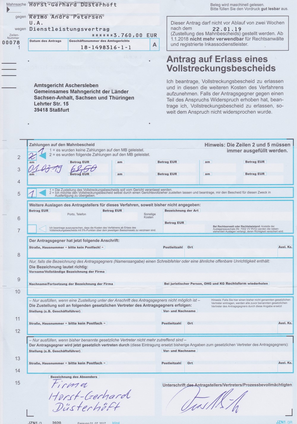 Vollstreckungserlass 22.01.2019