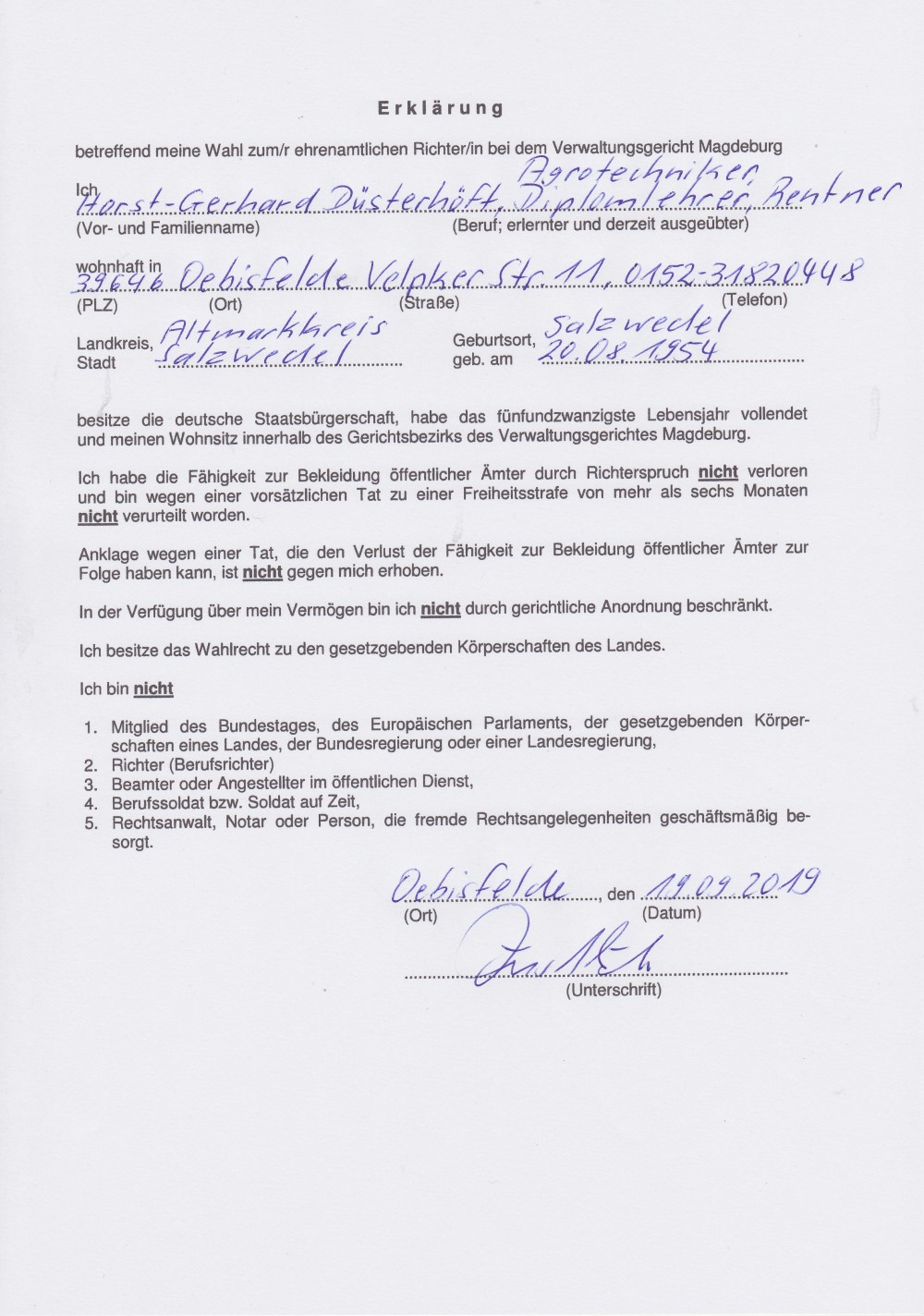 Bewerbung Erklärung 1